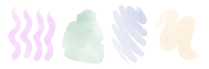 Fototapeta premium Set of abstract stains of paint. Pink, green, orange, blue.