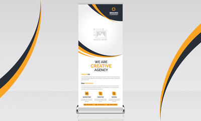 roll up banner creative black and yellow business marketing promotion advertising signage x stand banner poster template design