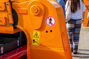 Heavy vehicle prohibition decals. 07 July 2020, Minsk Belarus. 07 July 2020, Minsk Belarus