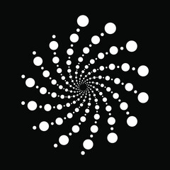 Abstract white halftone dots. Spiral form. Geometric art. Halftone dots. Trendy design element for logo, tattoo, sign, symbol, web pages, prints, posters, template, pattern and abstract background