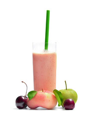smoothie of fresh fruit and milk on a white background