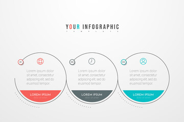 Minimal Business Infographics template with 3 steps, options and marketing icons. Vector infographic with three circle elements. Can be use for presentation.