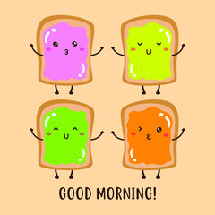 Good morning. Funny characters breakfast vector collection