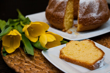 Polish lemon sand cake known as babka cake