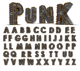 Alphabet Punk style 3d rendering illustration.