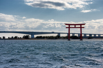 Torii gate on lake Hamana in Shizuoka Prefecture of Japan