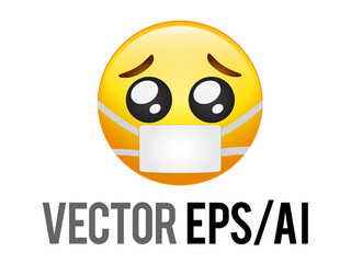 Fototapeta premium Vector yellow face pity pleading begging eyes emoji icon with mask