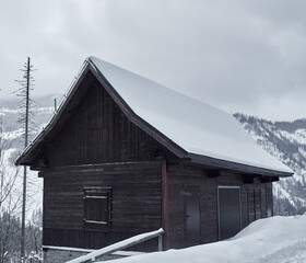 hristmas. shelter house in snowy day. Tatra mountains Zakopane Poland