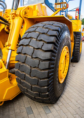 Huge car tire with a large tire tread. 07 July 2020, Minsk Belarus