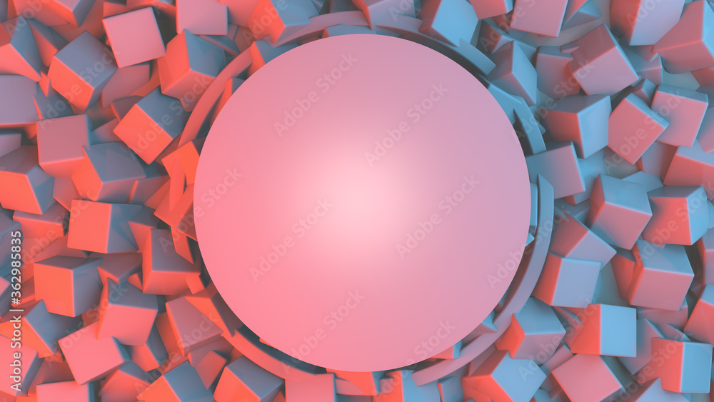 Poster 3d rendering, abstract of geometric shape mock up with blank empty space for your copy and logo, tex