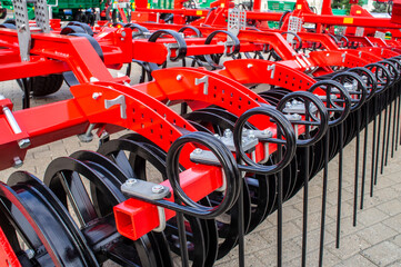 Fototapeta premium Agricultural machinery for harvesting. Cargo large mechanical device. 07 July 2020, Minsk Belarus