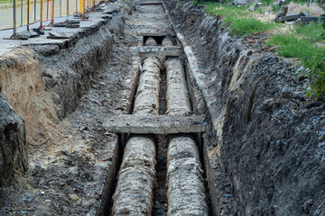 Sewer pipe repair. Old rusty water pipe