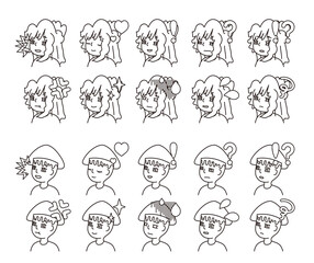 二人の人物の横顔イラスト　表情バリエーション 31