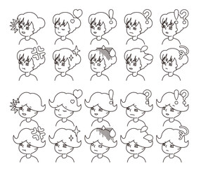 二人の人物の横顔イラスト　表情バリエーション 28