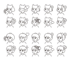 二人の人物の横顔イラスト　表情バリエーション 14