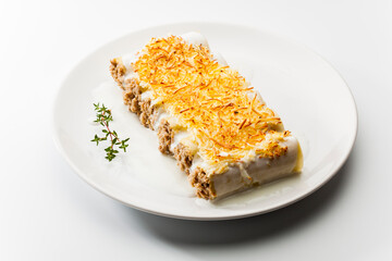 Dish of cannelloni with meat