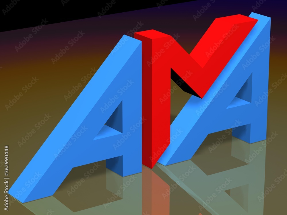 Aufkleber 3d rendering. stylized 3d font with the letter am and a.