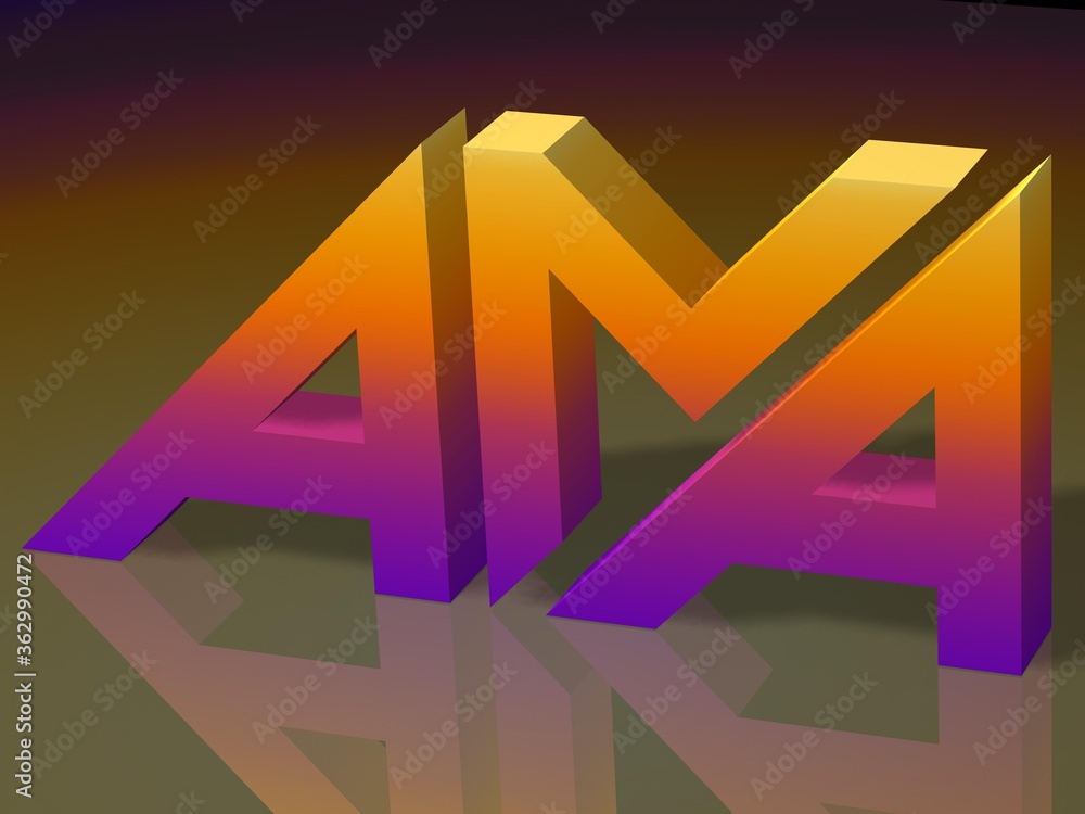 Poster 3d rendering. stylized 3d font with the letter am and a.