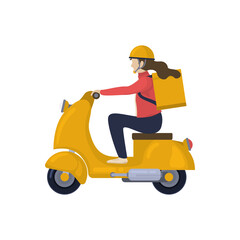 Scooter delivery, girl on motobike flat illutration. Vector.