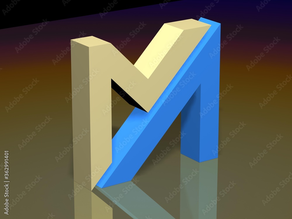 Poster 3d rendering. stylized 3d font with the letter m and l in cyrillic.