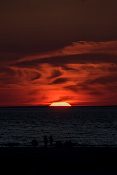 Deep Glowing Red Summer Sunset At Mayflower Beach, Cape Cod.