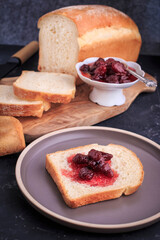 Toast  with Simple Strawberry Jam, easy breakfast recipe idea. English Muffin Toasting Bread.
