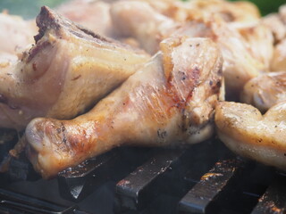 grilled delicious chicken on a plate. barbecues.