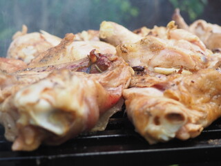 grilled delicious chicken on a plate. barbecues.