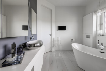 Fototapeta na wymiar Elegant bathroom interior of modern suburban house