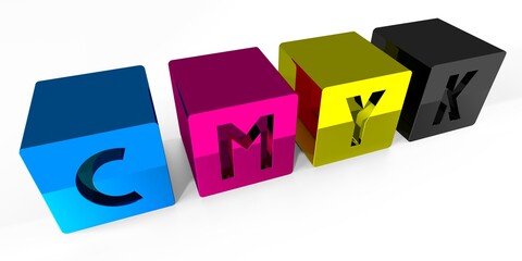Fototapeta premium CMYK colors concept - cyan, magenta, yellow, black - 3D illustration