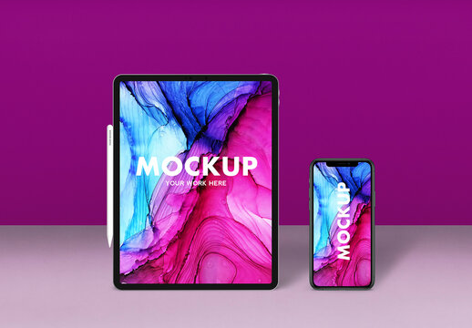 Smartphone and Tablet Mockup with Digital Pen