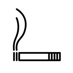 Smoking cigarette simple black and white outline icon. Flat vector illustration. Isolated on white background.