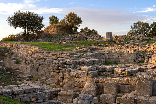 City walls in the ruins of Troy in Canakkale, Turkey.