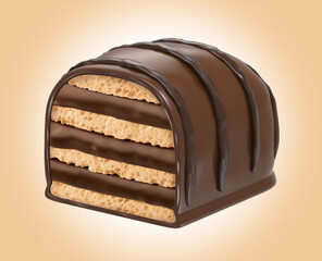 Mini wafers with chocolate covered chocolate cream on top - 3D Rendering