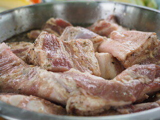 marinated in spices and sauce pieces of meat. pork kebab.