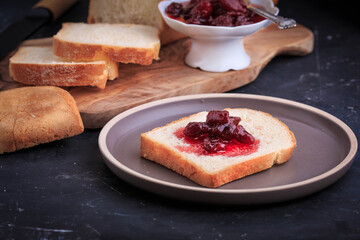 Toast  with Simple Strawberry Jam, easy breakfast recipe idea. English Muffin Toasting Bread.