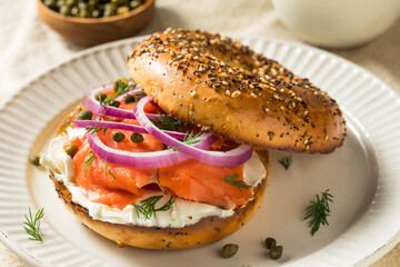 Homemade Bagel and Salmon Lox