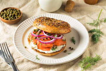 Homemade Bagel and Salmon Lox