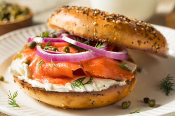 Homemade Bagel and Salmon Lox