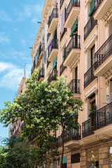 Beautiful Facade Building Architecture In City Of Barcelona, Spain