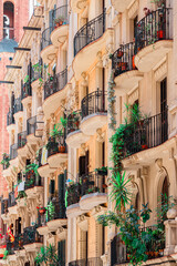 Beautiful Facade Building Architecture In City Of Barcelona, Spain