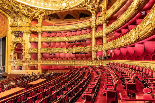 Paris, France - March 17, 2018: Auditorium inside of the Palais Garnier (Opera Garnier) in Paris, France. It was originally called the Salle des Capucines.