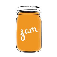 Outline illustration of jar of jam with lettering word Jam on it