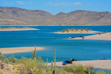 View of Lake Pleasant in Lake Pleasant Regional Park, Sonoran Desert, Arizona USA