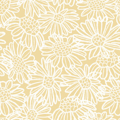 Vector white yellow camomiles seamless pattern print