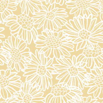 Vector white yellow camomiles seamless pattern print