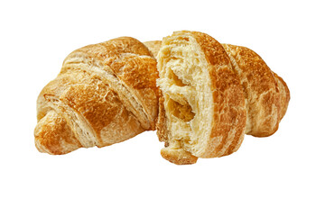 freshly baked flavorful crispy croissants isolated on white