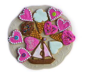 Decorated colorful cookies on a platter