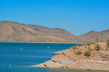View of Lake Pleasant in Lake Pleasant Regional Park, Sonoran Desert, Arizona USA