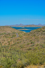 Fototapeta na wymiar View of Lake Pleasant in Lake Pleasant Regional Park, Sonoran Desert, Arizona USA